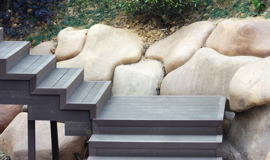 Decking with matching raised stairs