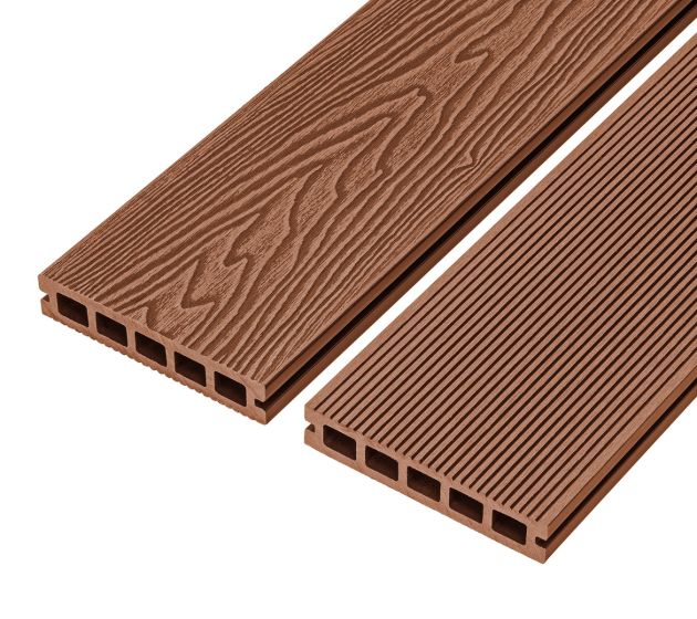 4m Woodgrain Effect Reversible Composite Decking Board in Redwood
