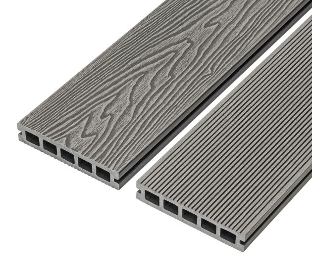 4m Woodgrain Effect Reversible Composite Decking Board in Stone Grey