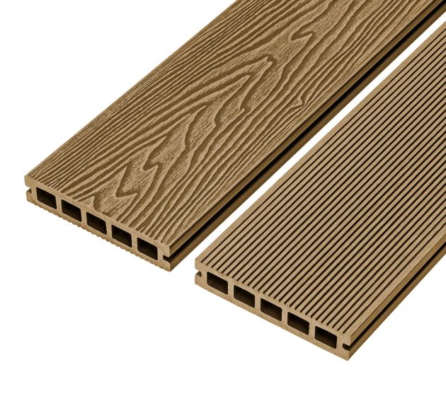 2.4m Woodgrain Effect Reversible Composite Decking Board in Teak