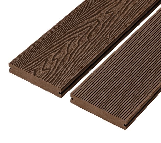 4m Reversible Solid Commercial Grade Composite Decking Board in Coffee