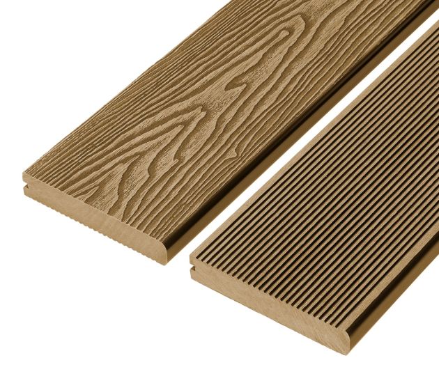 4m Solid Commercial Grade Bullnose Composite Decking Board in Teak