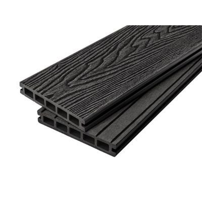 4m Woodgrain Effect Hollow Domestic Grade Composite Decking Board in Charcoal