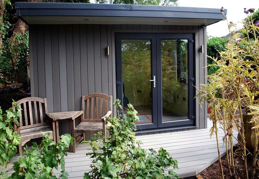 Decking area with garden room