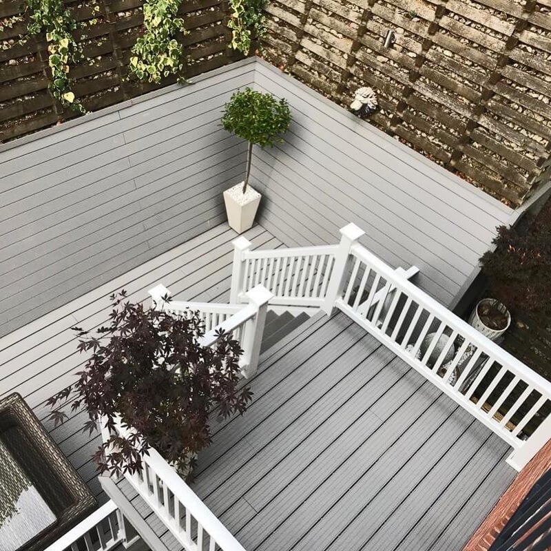 Cladco Stone Grey Composite Decking Boards paired with Stone Grey Wall Cladding