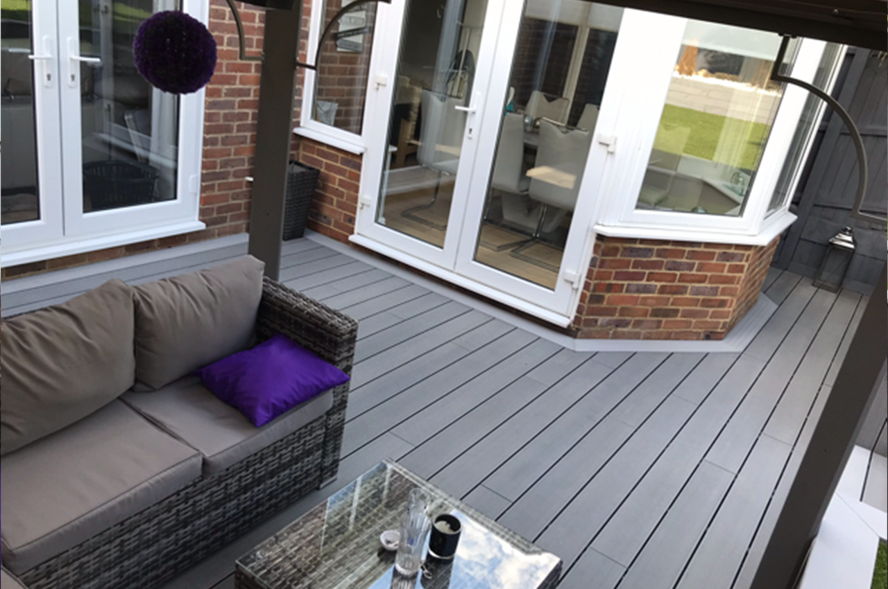 Cladco Stone Grey Decking Boards with a Light Grey Bullnose Edge