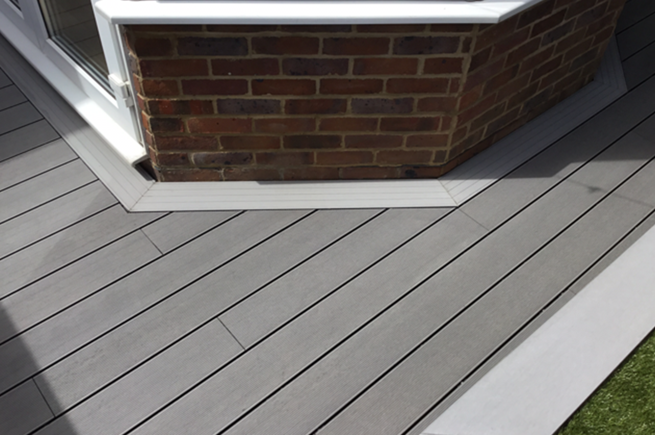 Cladco Stone Grey Decking Boards with a Light Grey Bullnose Edge