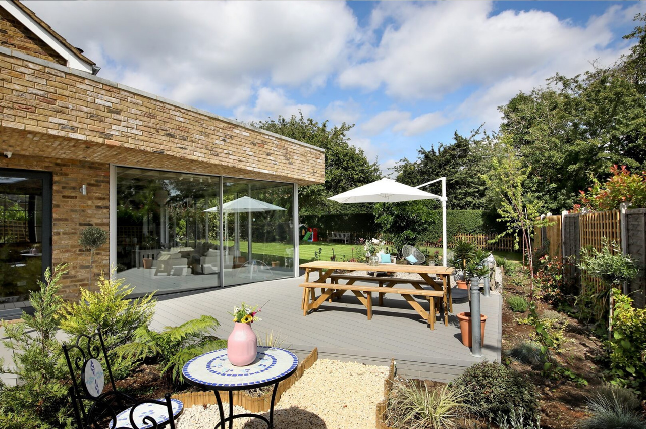 Bovingdon Homes has created this remarkable garden landscape using Cladco Composite Decking in Stone Grey