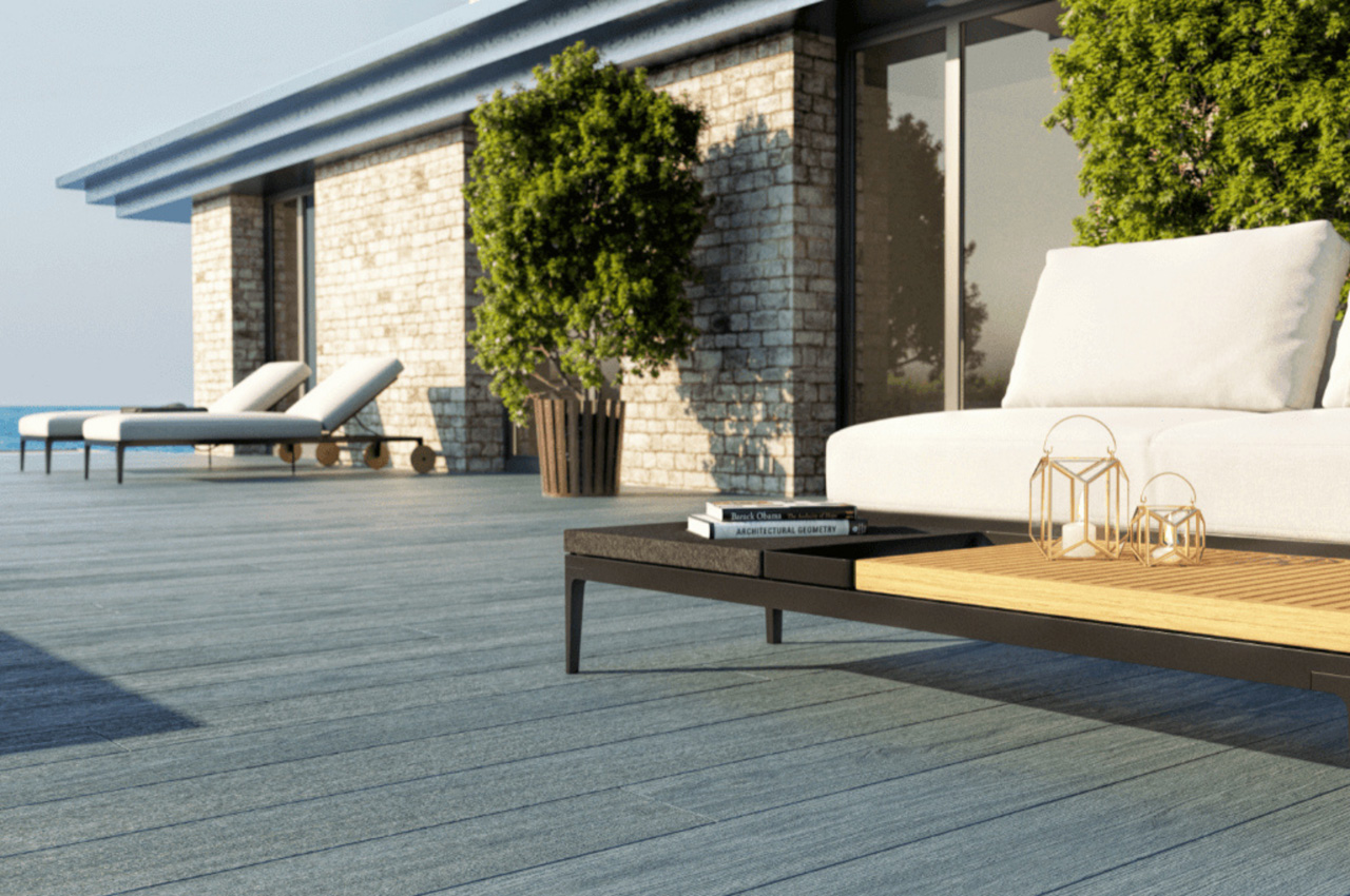 Ash Grey Cladco Nordeck Decking Boards help create an attractive outdoor lounge area 