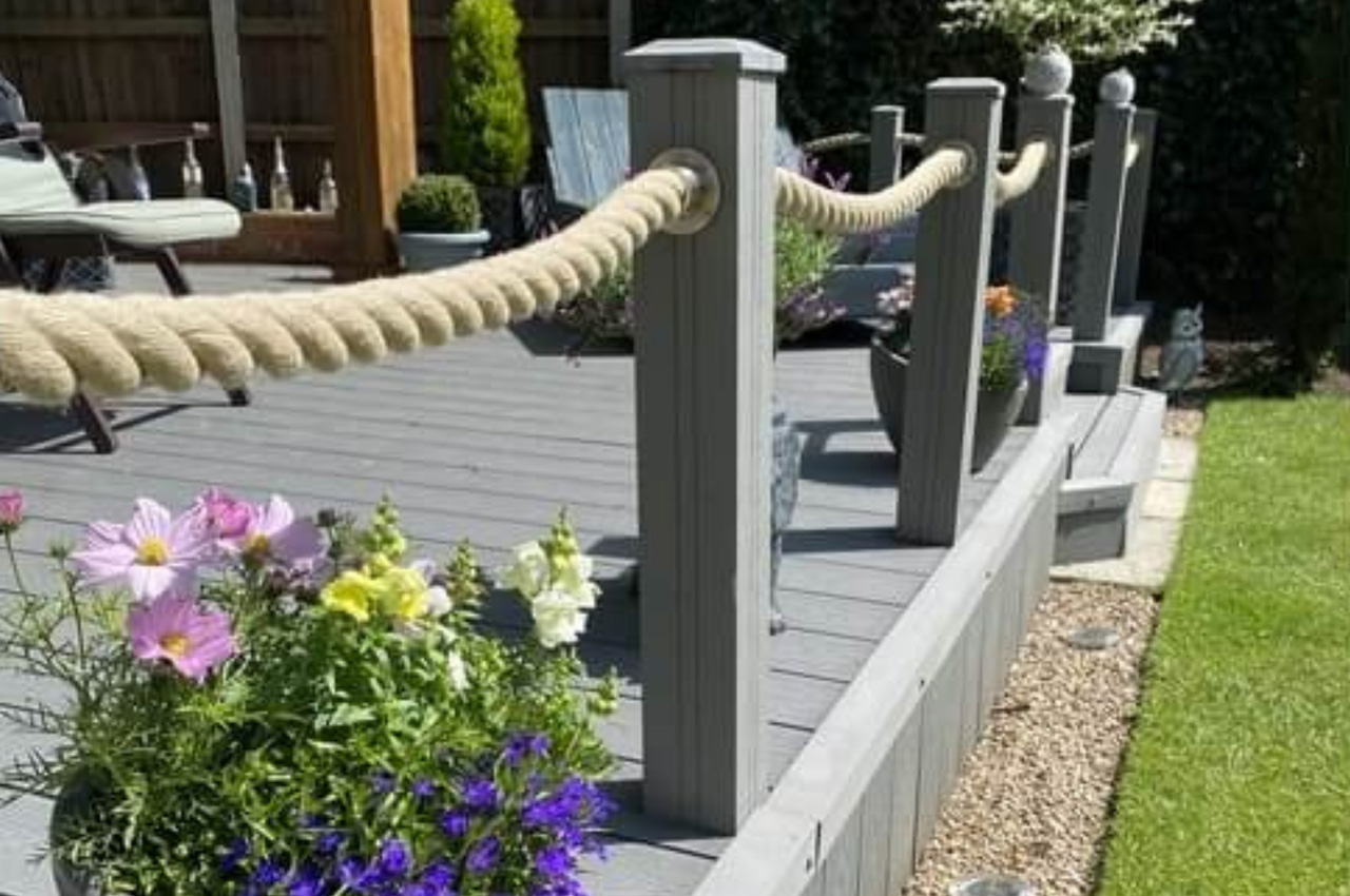 Composite Woodgrain Decking creates an attractive, low-maintenance, high-quality outdoor seating and eating area.