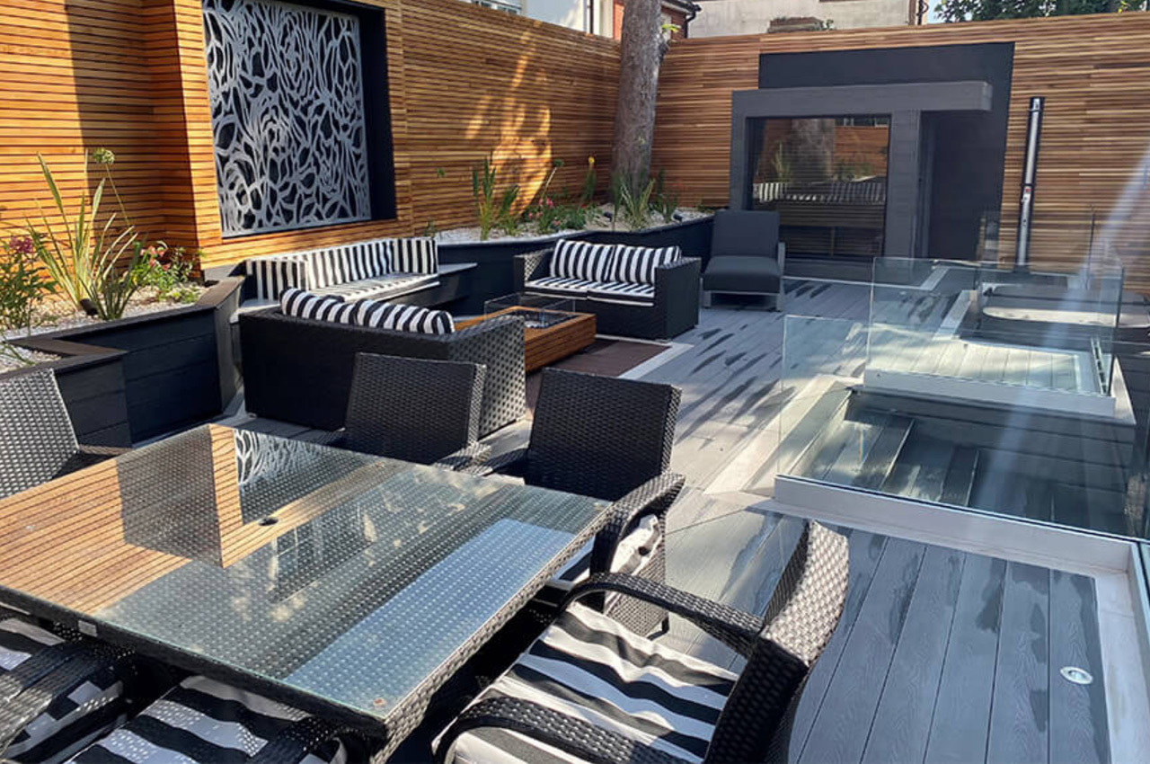 Cladco Composite Decking has been installed in multiple colours to create this attractive Decking area.