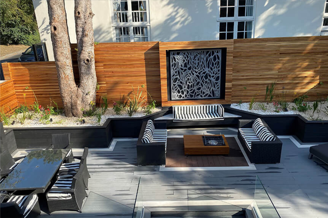 Cladco Composite Decking has been installed in multiple colours to create this attractive Decking area.