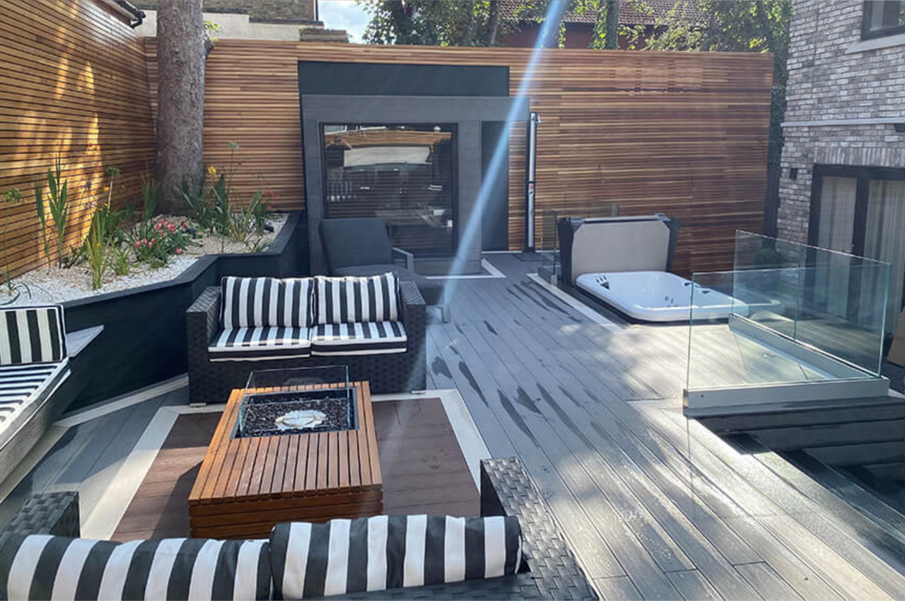 Cladco Composite Decking has been installed in multiple colours to create this attractive Decking area.