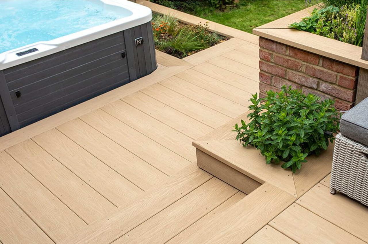 Elevate your outside living space with Cladco Nordeck Decking Boards in Cedar Wood