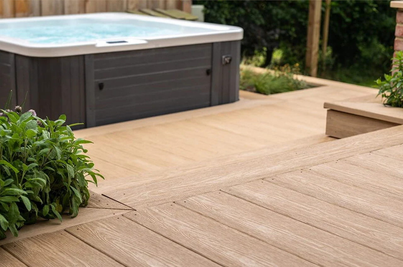 Elevate your outside living space with Cladco Nordeck Decking Boards in Cedar Wood