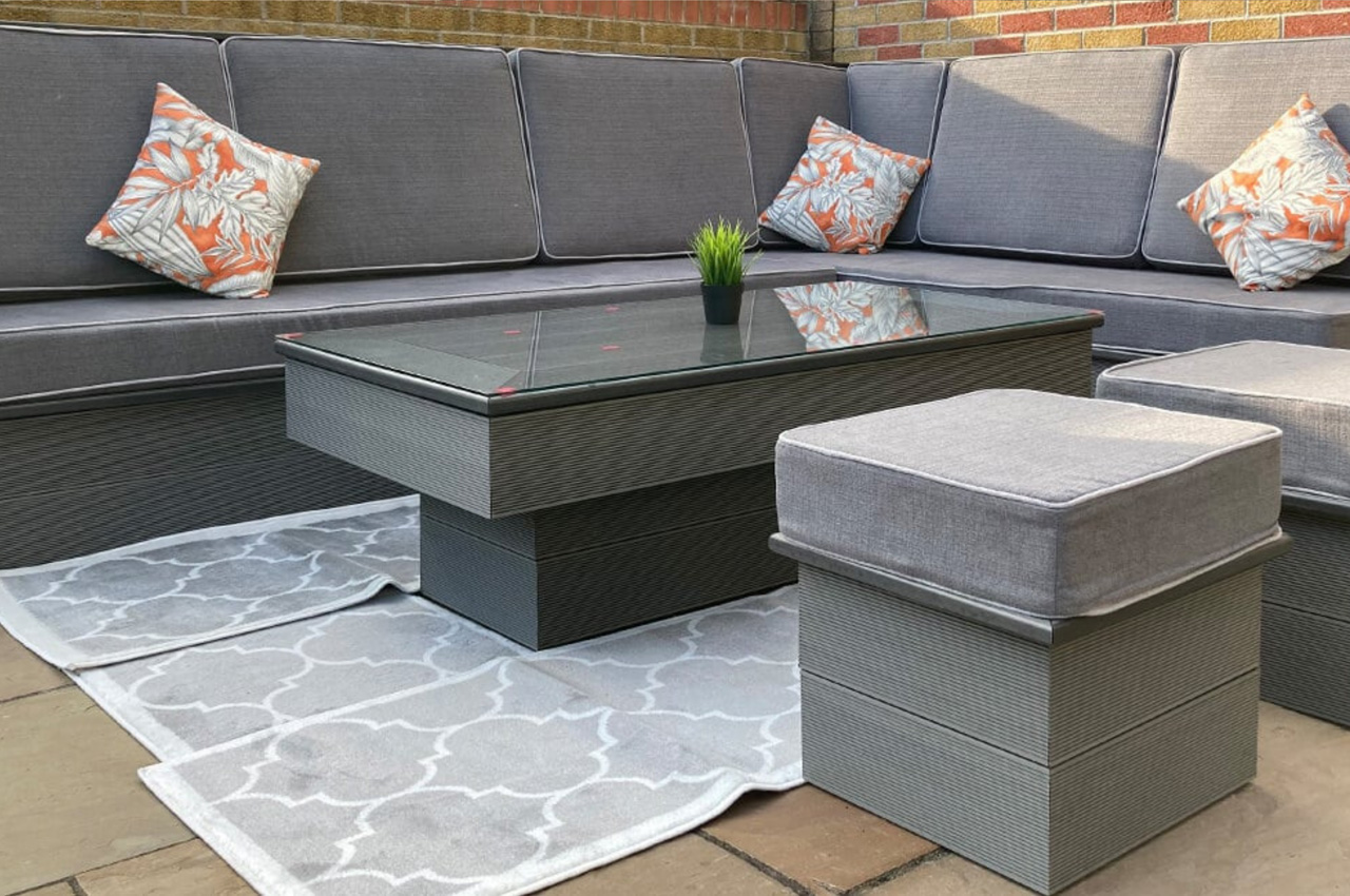 Cladco Original Composite Decking in Stone Grey has been turned into low-maintenance patio furniture