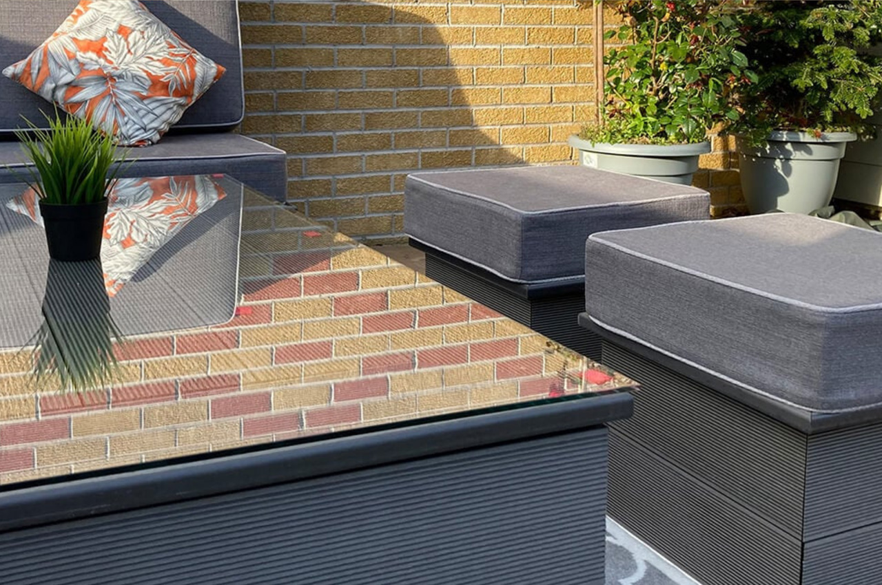 Cladco Original Composite Decking in Stone Grey has been turned into low-maintenance patio furniture