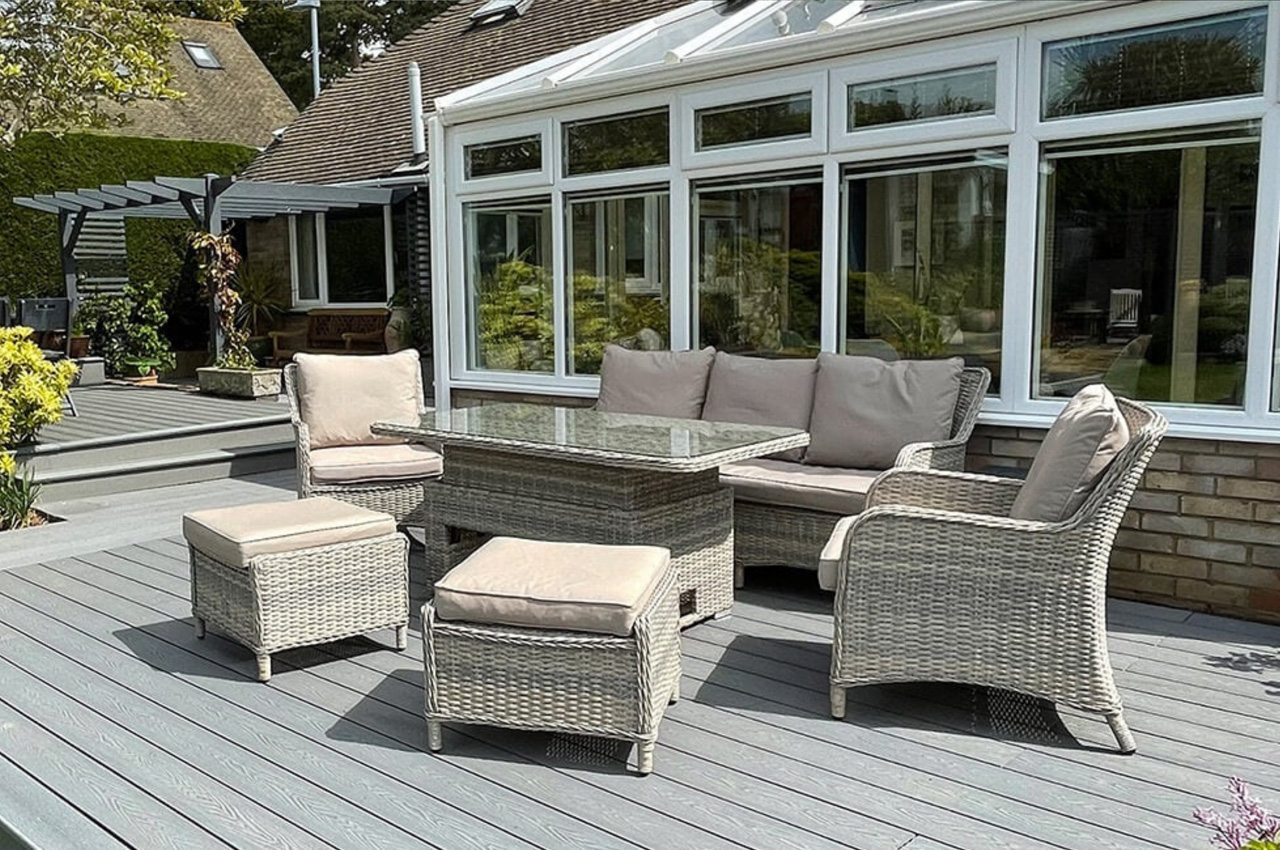 Garden Decking Space With Woodgrain Effect Composite Decking in Light Grey