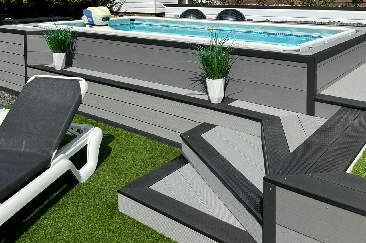 Swimming Pool Decking Area | Composite Decking and Fencing in Stone Grey
