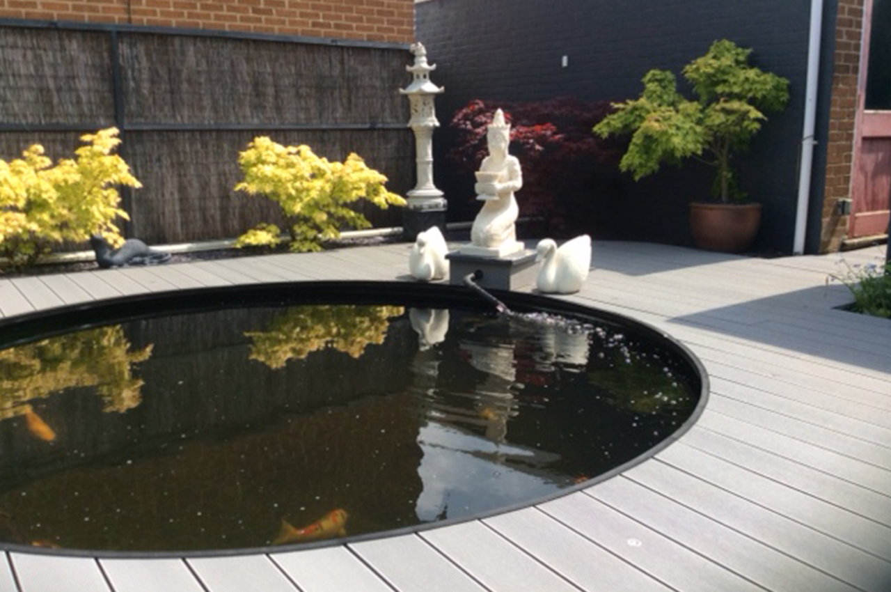 Light Grey Decking Boards with Built in pond