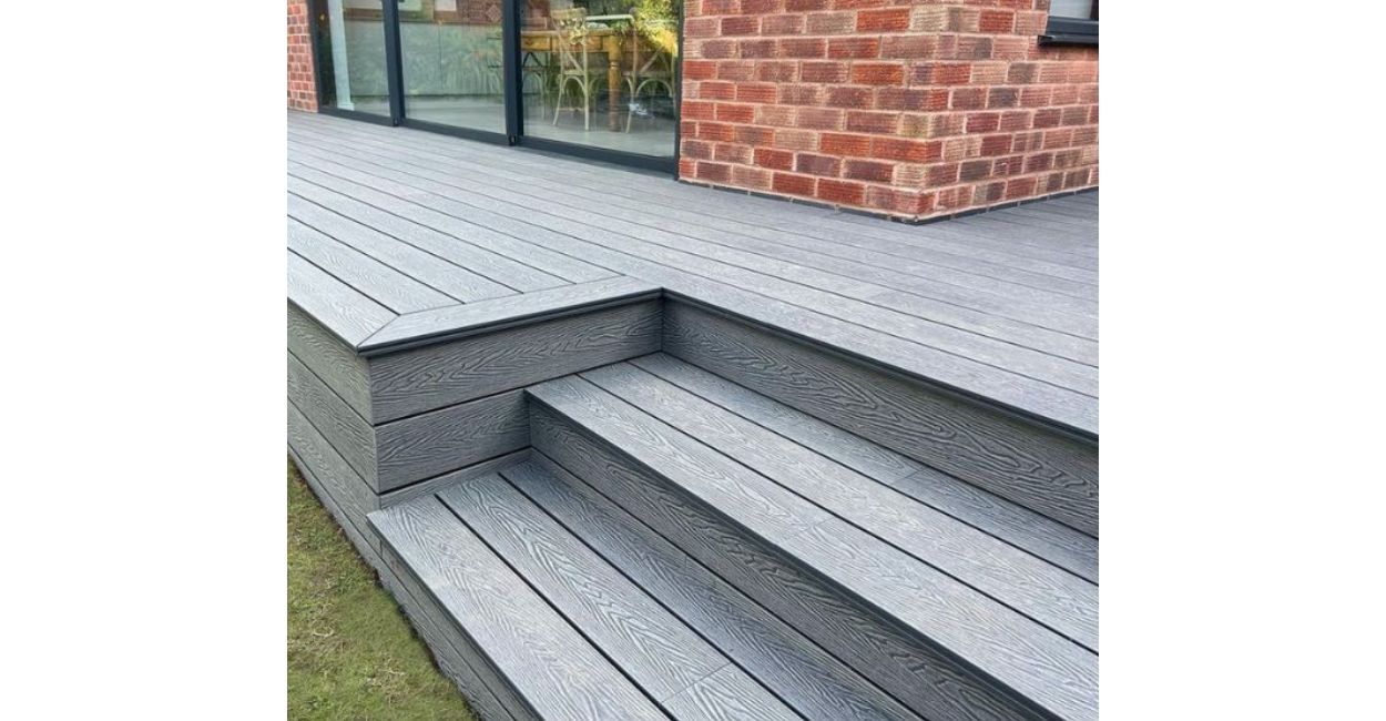 Garden area with Stone Grey Composite Woodgrain Decking Boards
