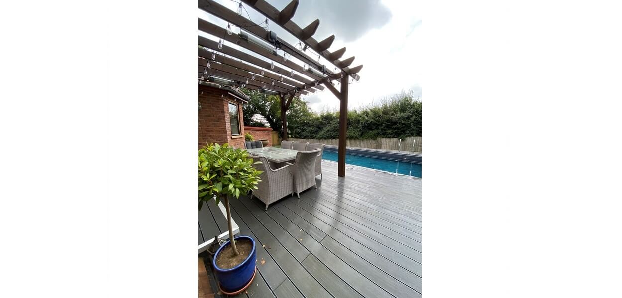 Cladco Stone Grey Composite Decking Boards create a chic, modern garden