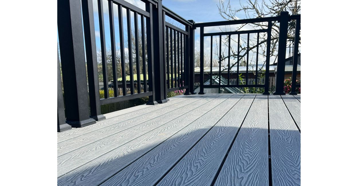 The perfect beauty spot with Stone Grey Cladco Composite Decking Boards and the Balustrade System installation.