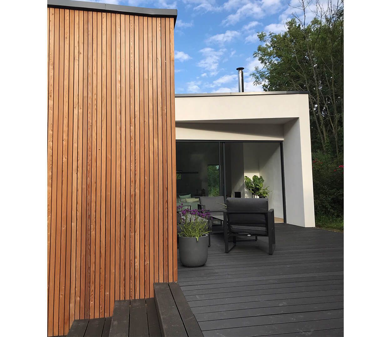 Cladco Charcoal Decking with Timber Clad walls