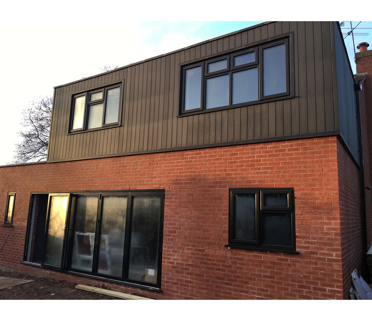 Two storey extension using Cladco Wall Cladding in Black Charcoal