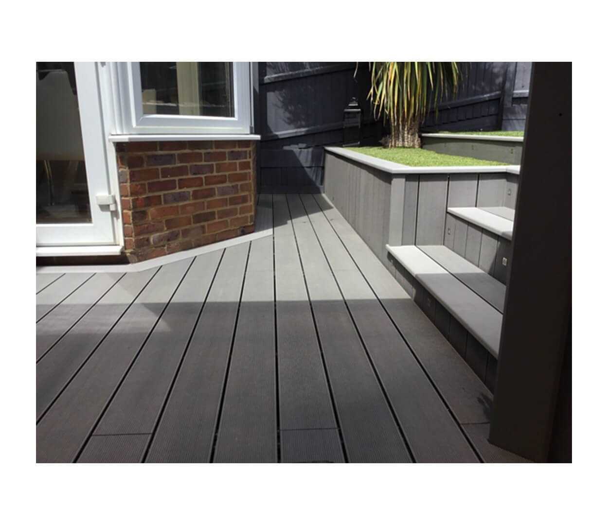 Cladco Stone Grey Decking Boards with a Light Grey Bullnose Edge