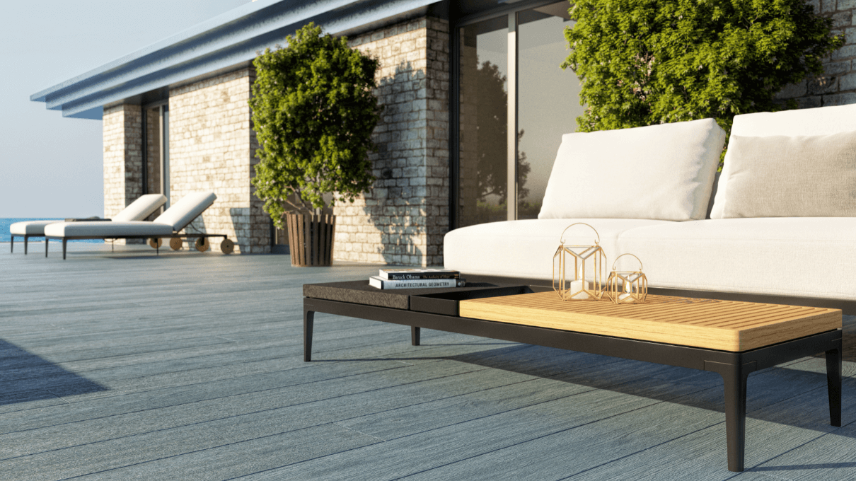Ash Grey Cladco PVC Decking Boards help create an attractive outdoor lounge area 
