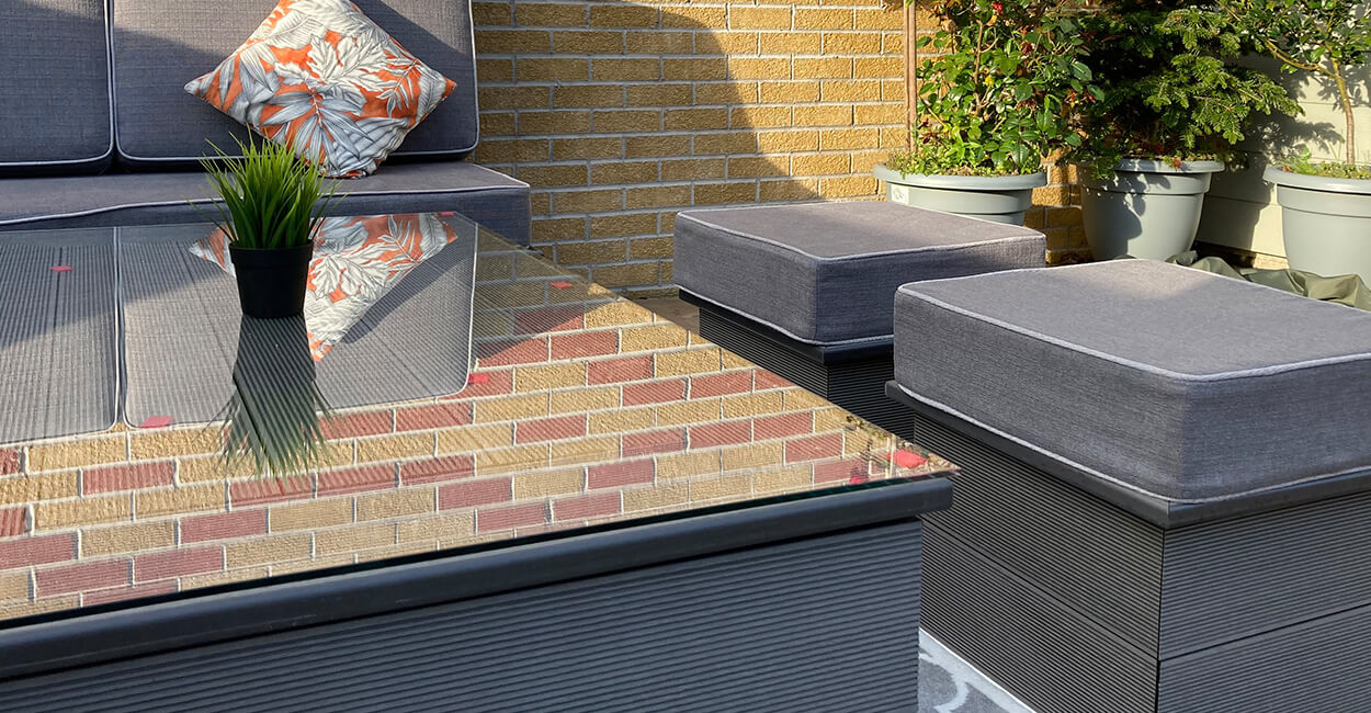 Cladco Original Composite Decking in Stone Grey has been turned into low-maintenance patio furniture