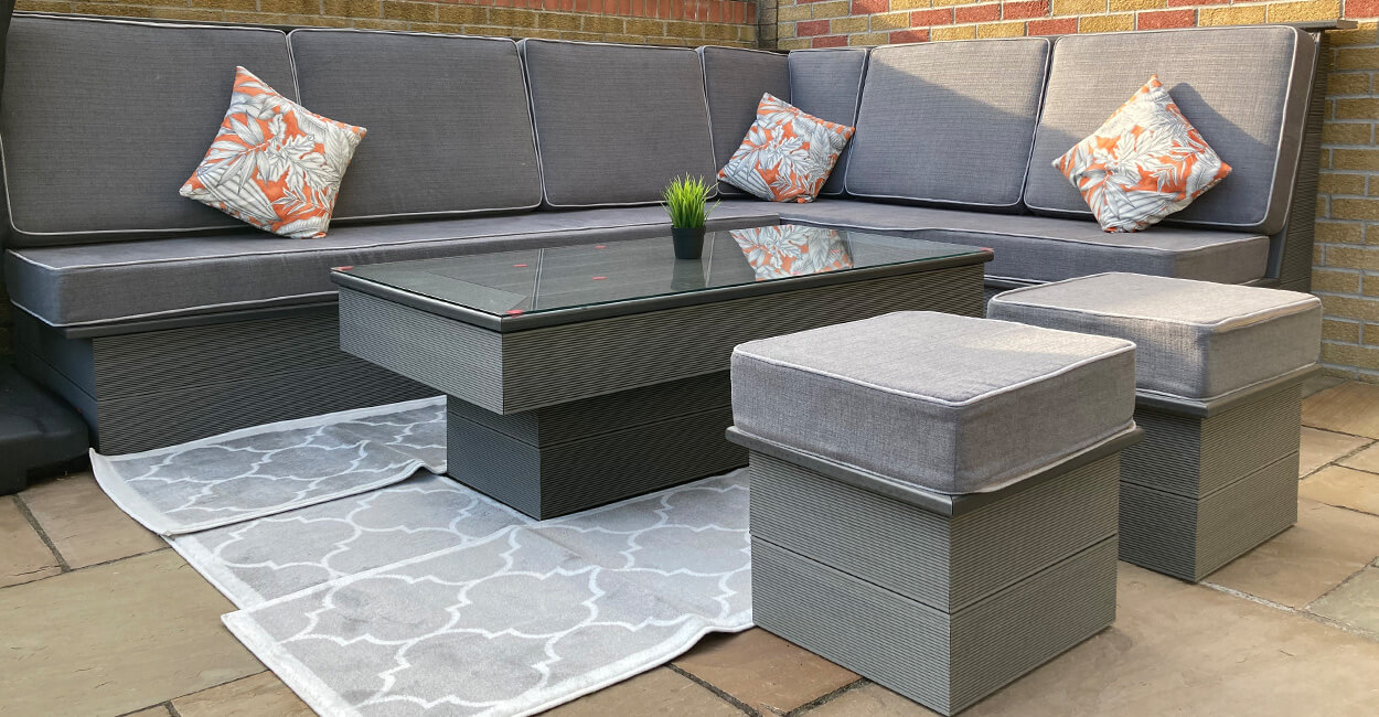 Cladco Original Composite Decking in Stone Grey has been turned into low-maintenance patio furniture