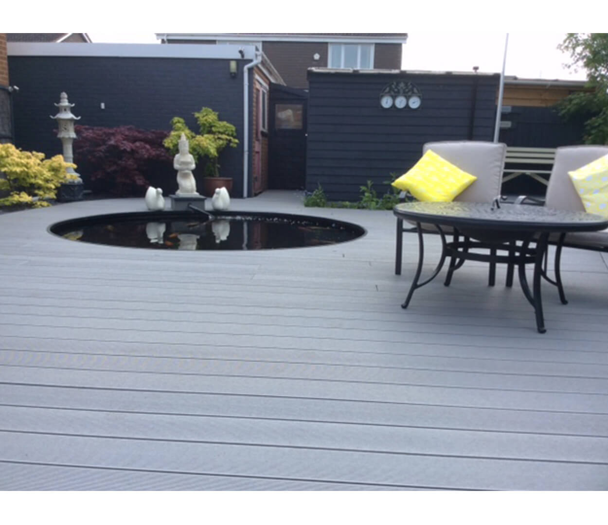 Light Grey Decking Boards with Built in pond