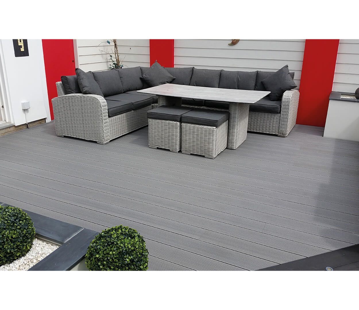 Cladco Stone Grey Composite Decking used in garden.