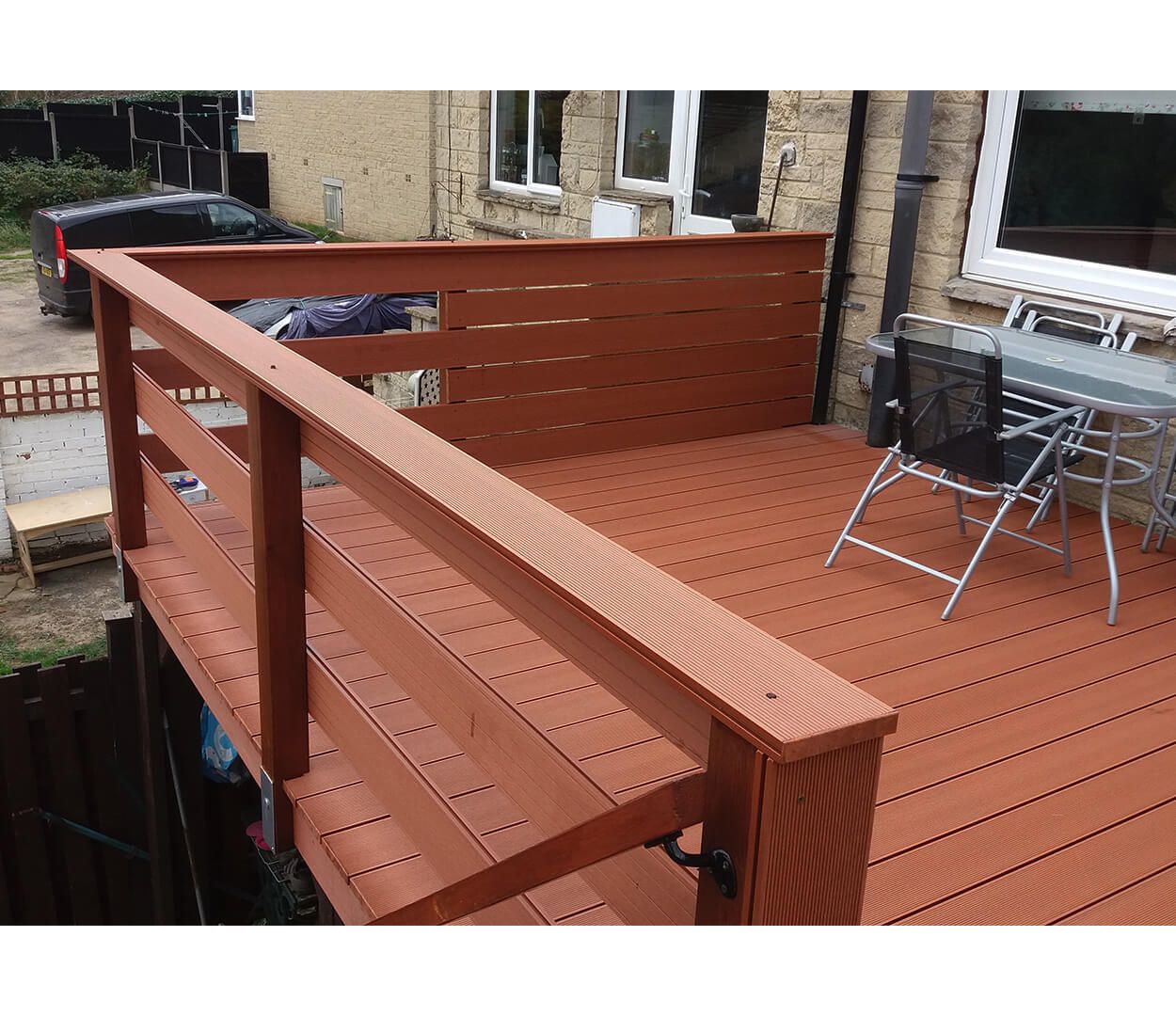 Balcony with steps in Redwood Colour