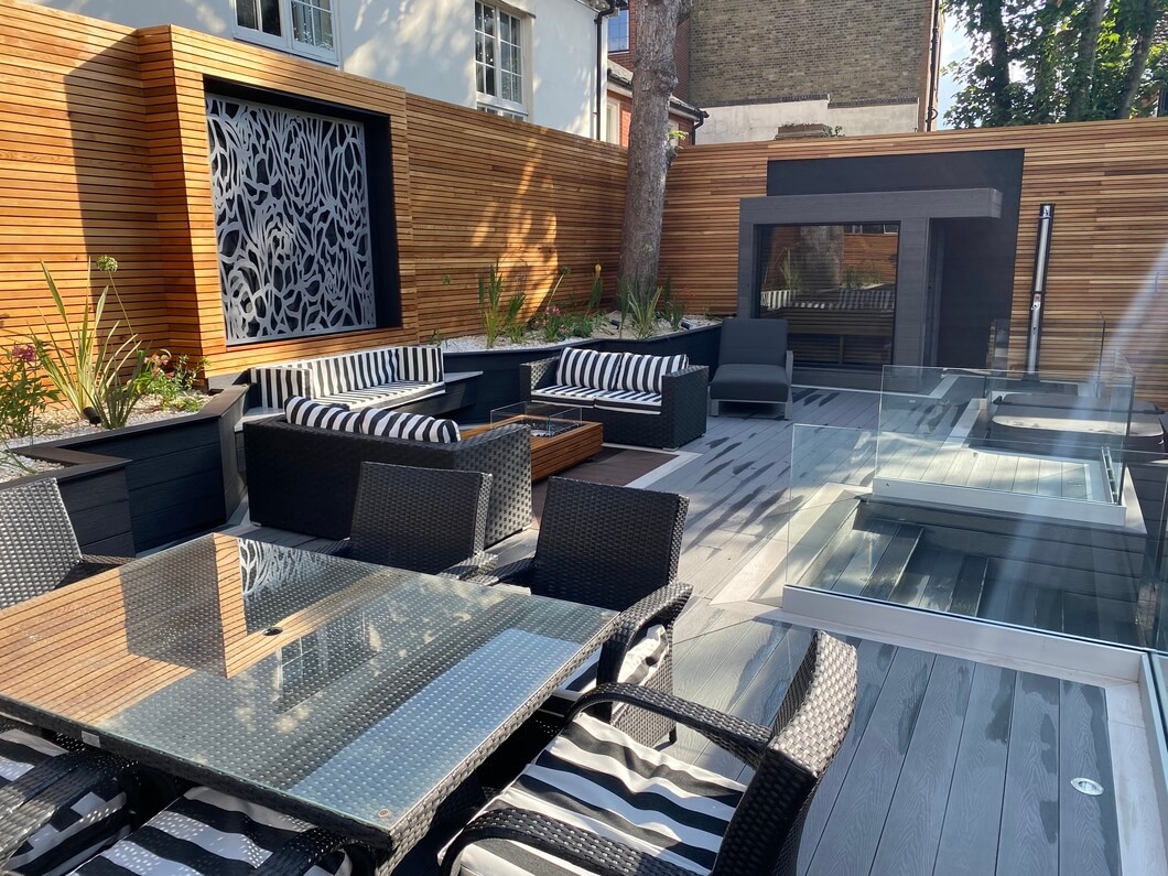 Garden decking area with furniture