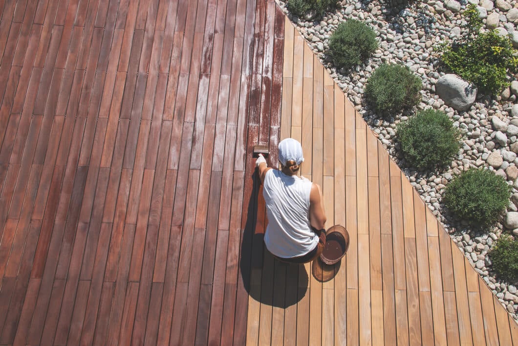 Cedar Decking being stained