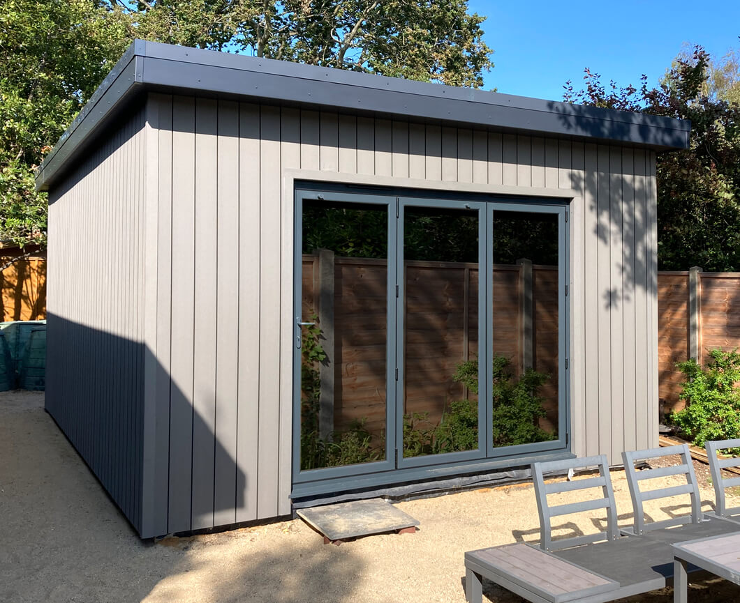 Garden building with Stone Grey Wall Cladding