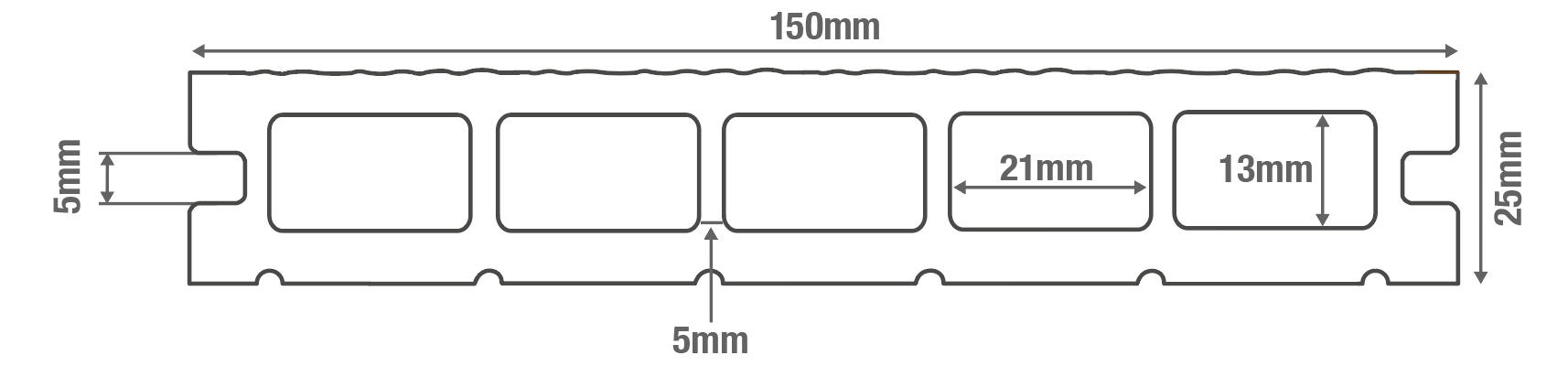 Woodgrain Effect Hollow Domestic Grade Composite Decking Board Diagram