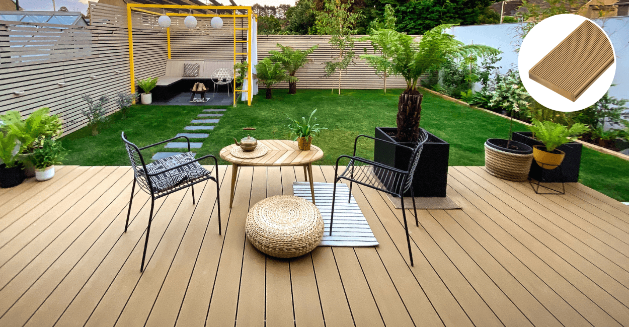 teak decking with dark furniture