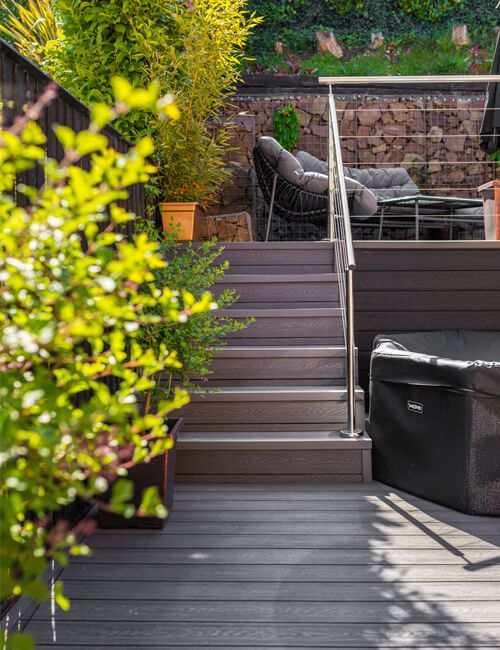 Cladco Stone Grey Composite Decking with matching Composite Stairway