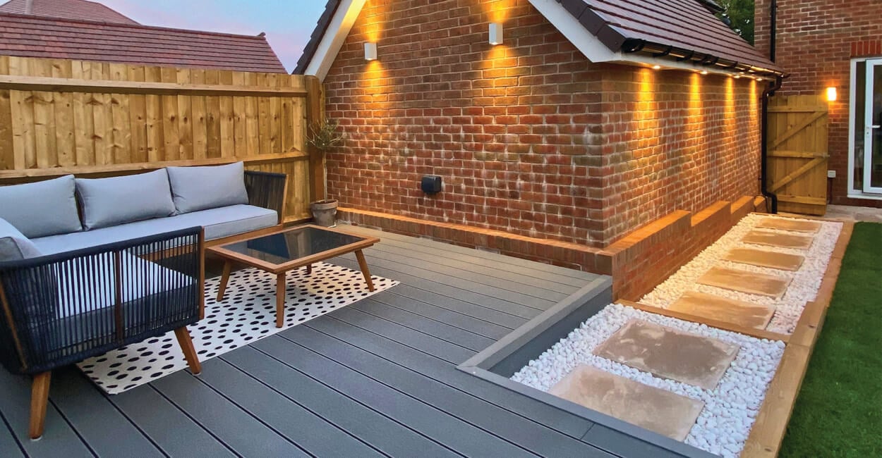 Decking in stone grey used for an outdoor seating area