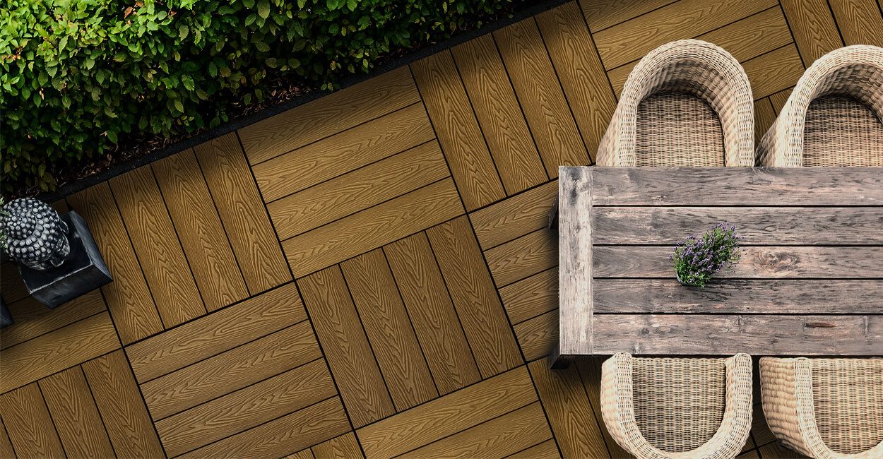 Decking tiles used in a seating area