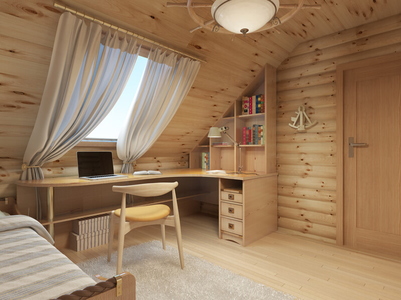 Bedroom with timber cladded walls