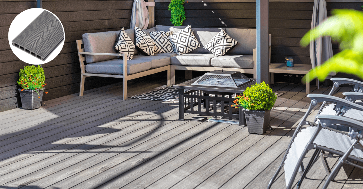 stone grey decking with garden furniture