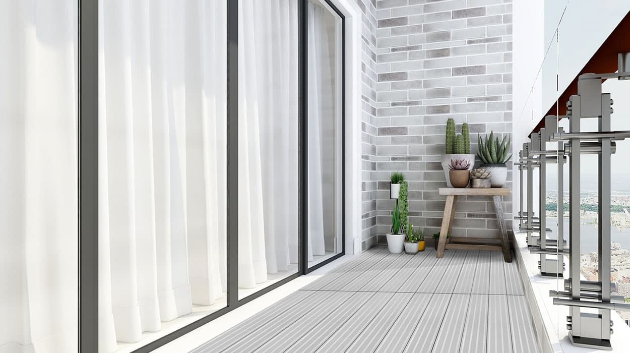 Aluminium Decking installed on a balcony on a modern block of flats