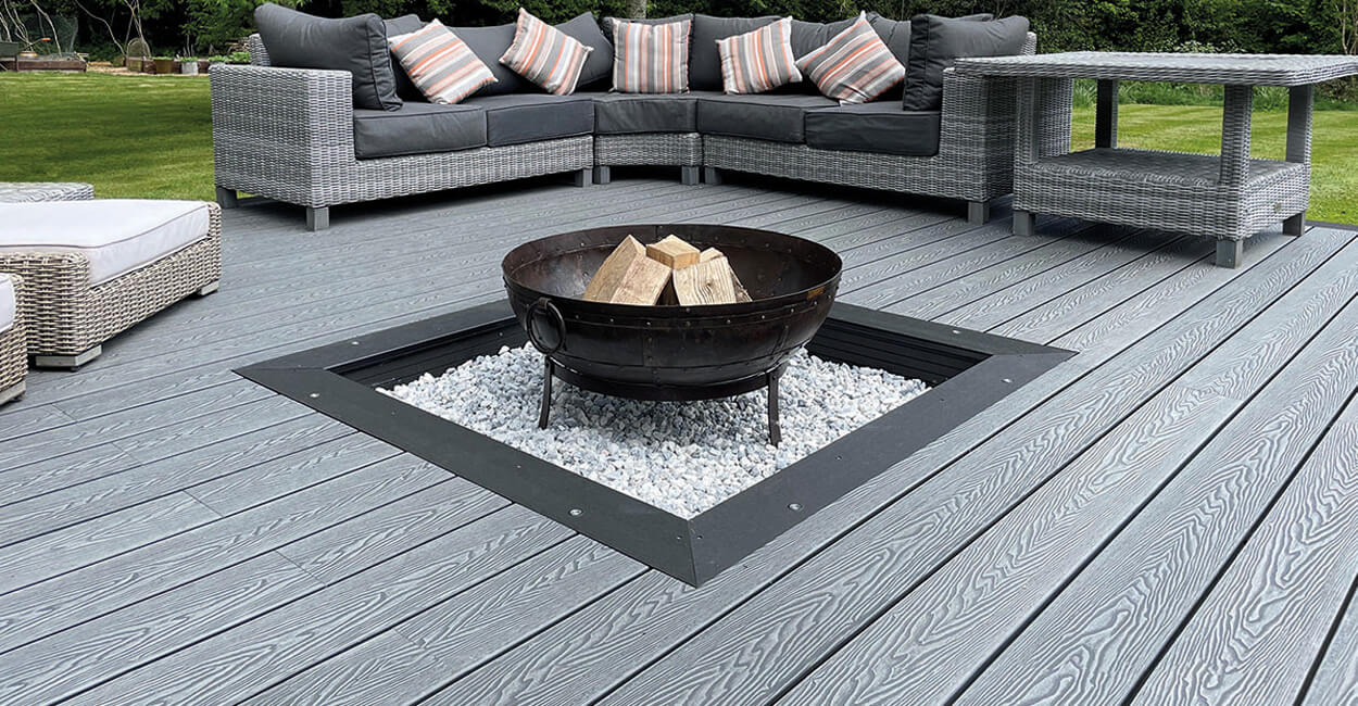 : Contrasting Coloured Decking creates a frame effect on this seating area.