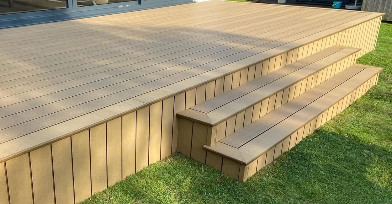 Natural-looking decking area with Teak Composite Decking.