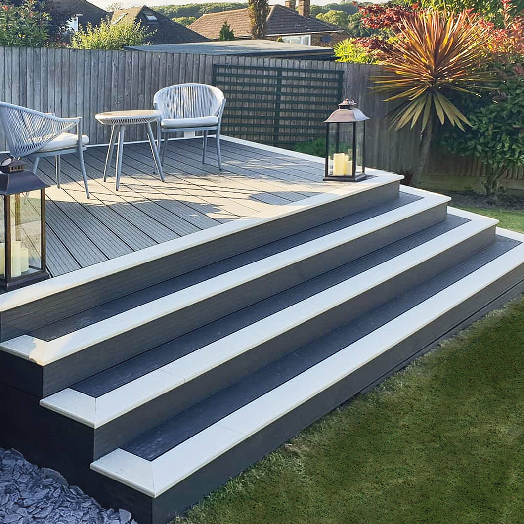 Deck with steps using Cladco Composite Stone Grey Decking Boards